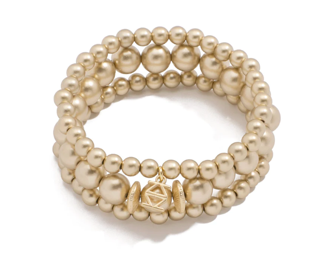 Metallic Stretch Three Band Beaded Bracelet