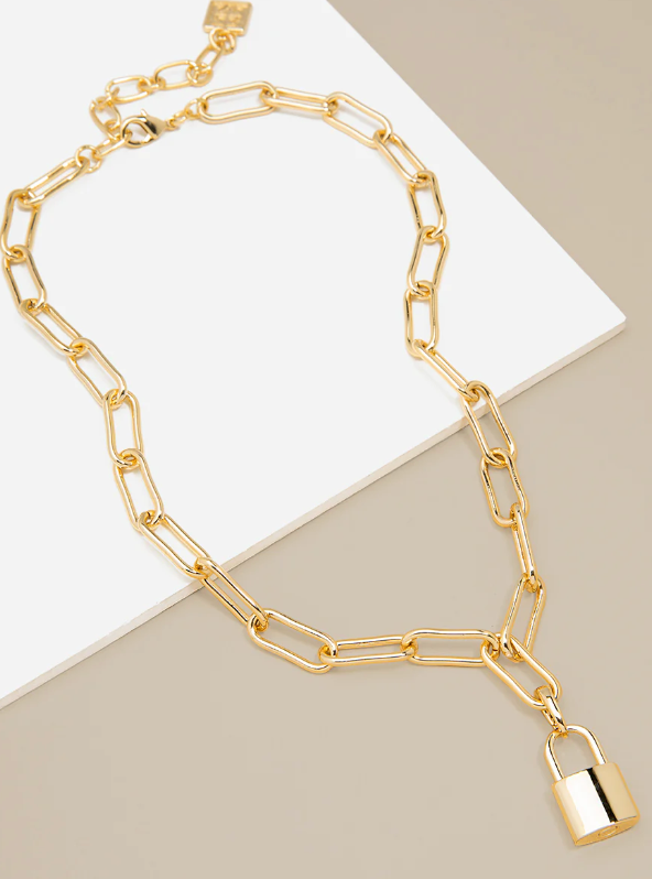 Gold Link Love Lock Necklace