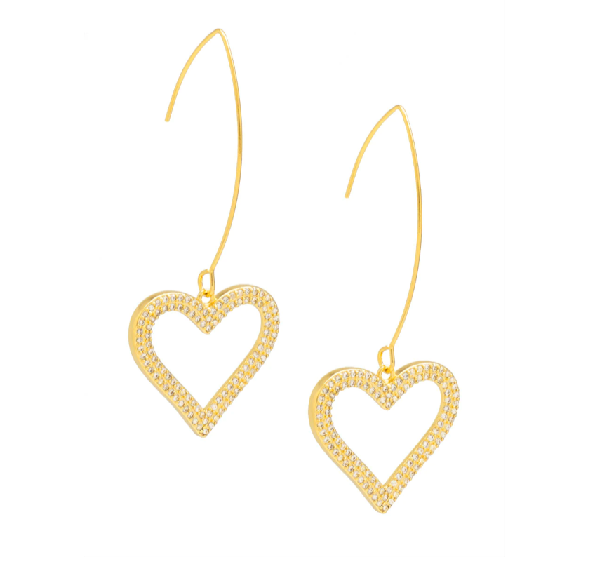 Pavé Heart Long Drop Earring