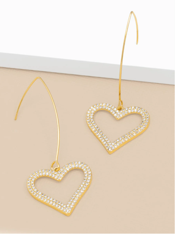 Pavé Heart Long Drop Earring