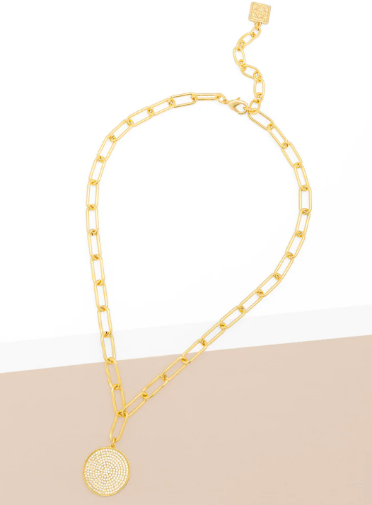 Gold Pavé Pendant Paperclip Collar Necklace