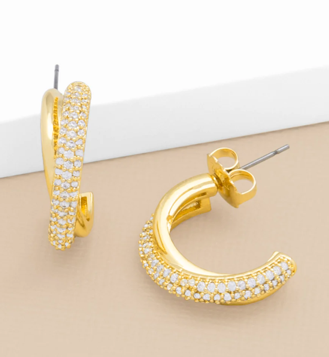 Cross-Layer Pavé Hoop Earrings