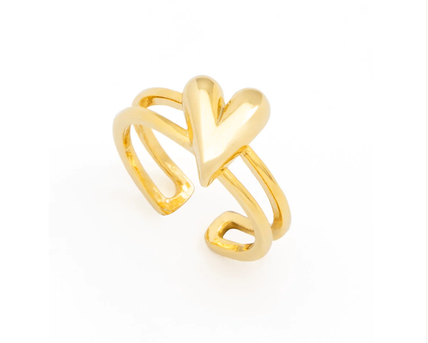 Gold Open Heart Adjustable Ring