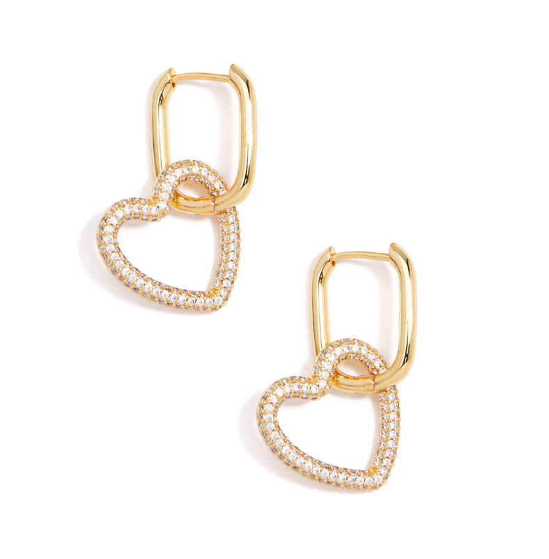 Pave Crystal Heart Link Drop Earrings