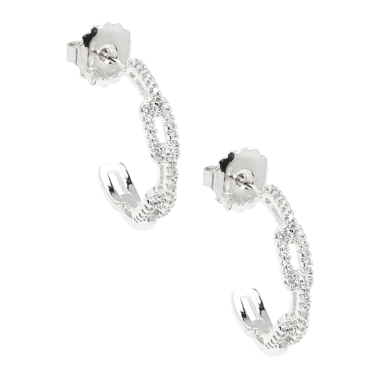 Pavé Crystal Link Hoop Earrings